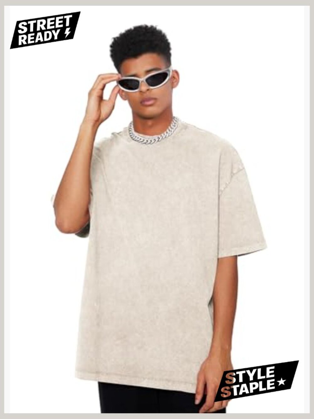 Vintage loose fit crewneck acid washed t-shirt oversized tee heavyweight cotton - Picture 3 of 4